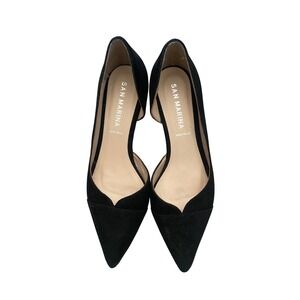 San Marina Black Suede D'Orsay Pumps Pointed Toe Scalloped Heels Spain Size 38